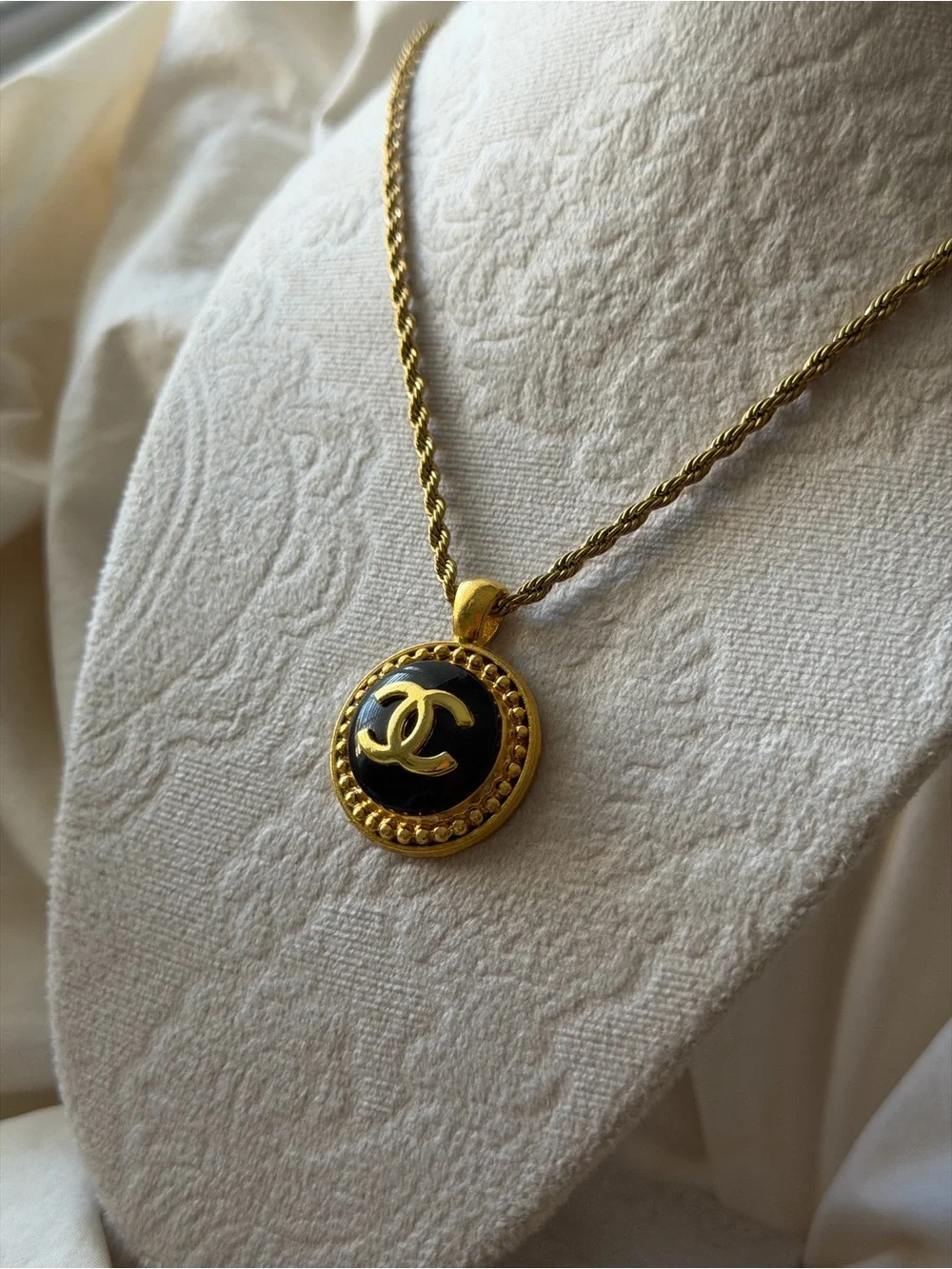 CHANEL Gold and Black Round CC Medallion Necklace